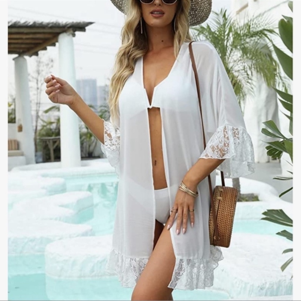 Elegant White Lace Swim Cover-Up